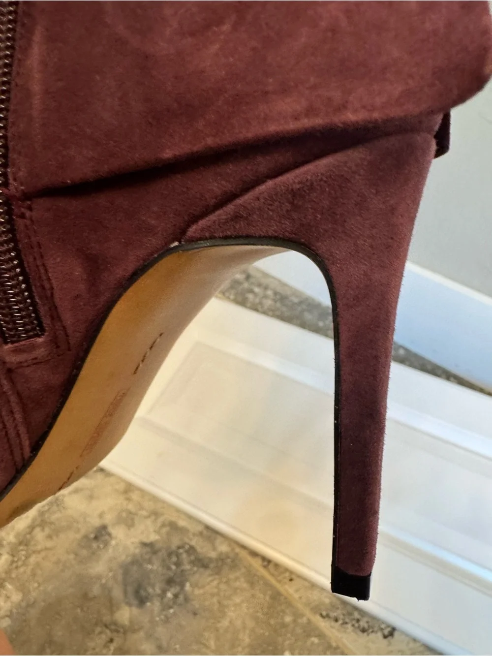 Vince Camuto Amesha Open-Toe Suede Maroon Women’s Ankle Booties with Bow Detail